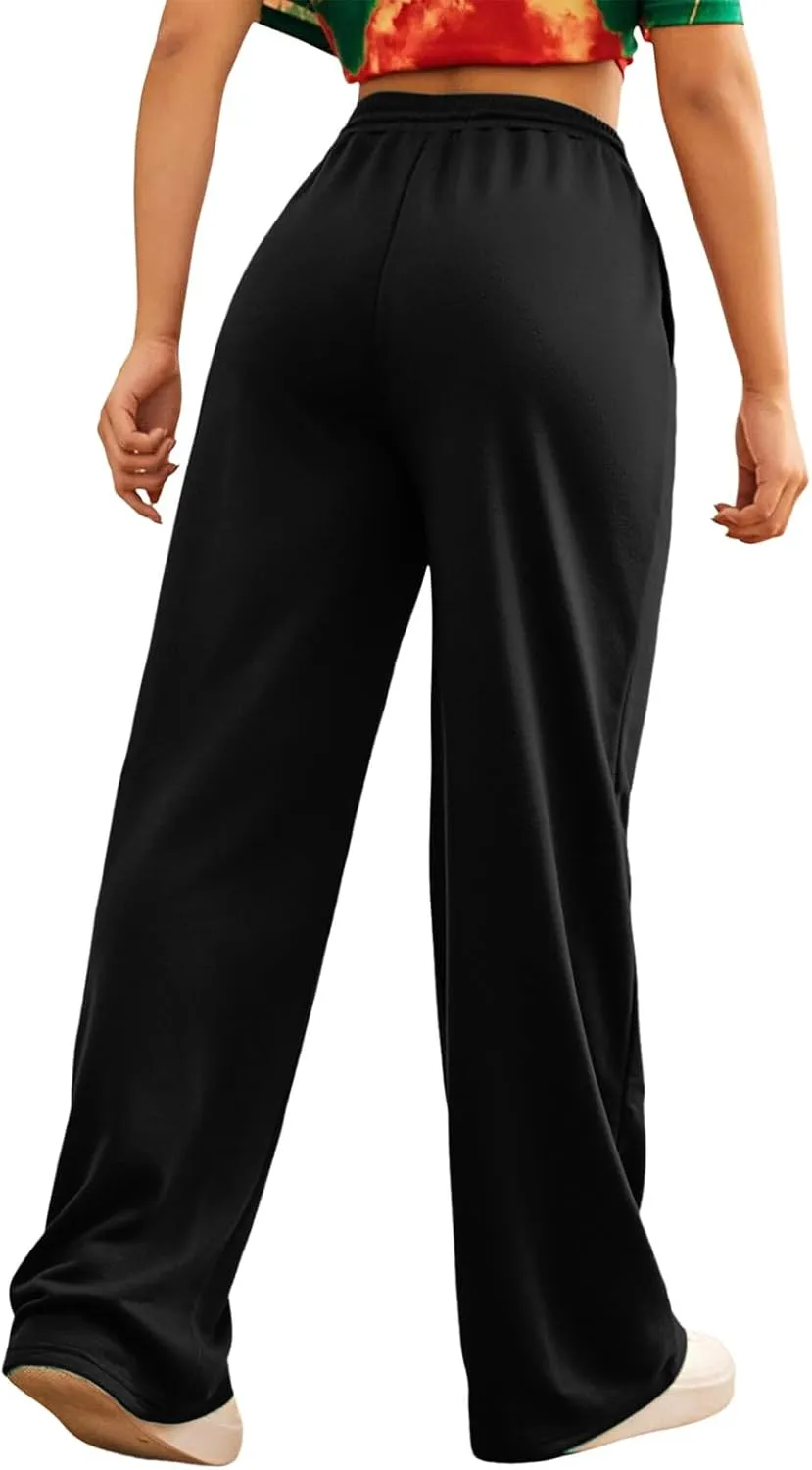 Wide Leg Sweat Pants for Womens High Waisted Baggy Sweatpants Casual Drawstring Workout Athletic Pants with Pockets