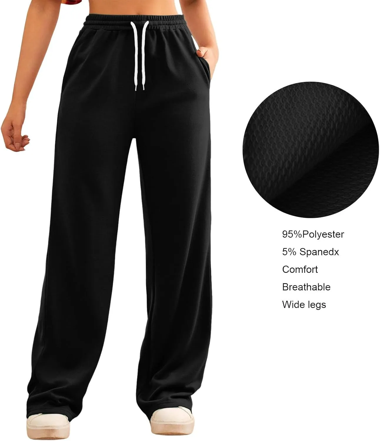 Wide Leg Sweat Pants for Womens High Waisted Baggy Sweatpants Casual Drawstring Workout Athletic Pants with Pockets