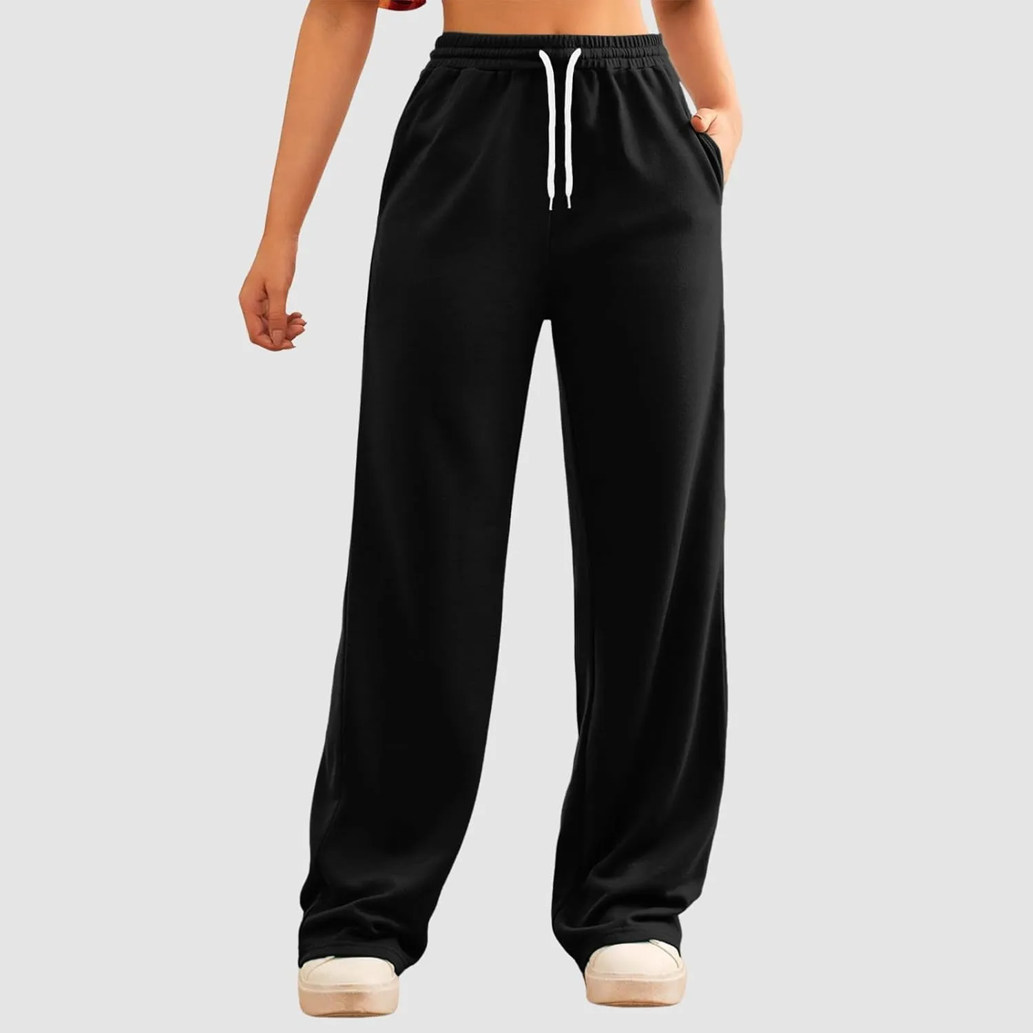 Wide Leg Sweat Pants for Womens High Waisted Baggy Sweatpants Casual Drawstring Workout Athletic Pants with Pockets