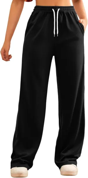 Wide Leg Sweat Pants for Womens High Waisted Baggy Sweatpants Casual Drawstring Workout Athletic Pants with Pockets