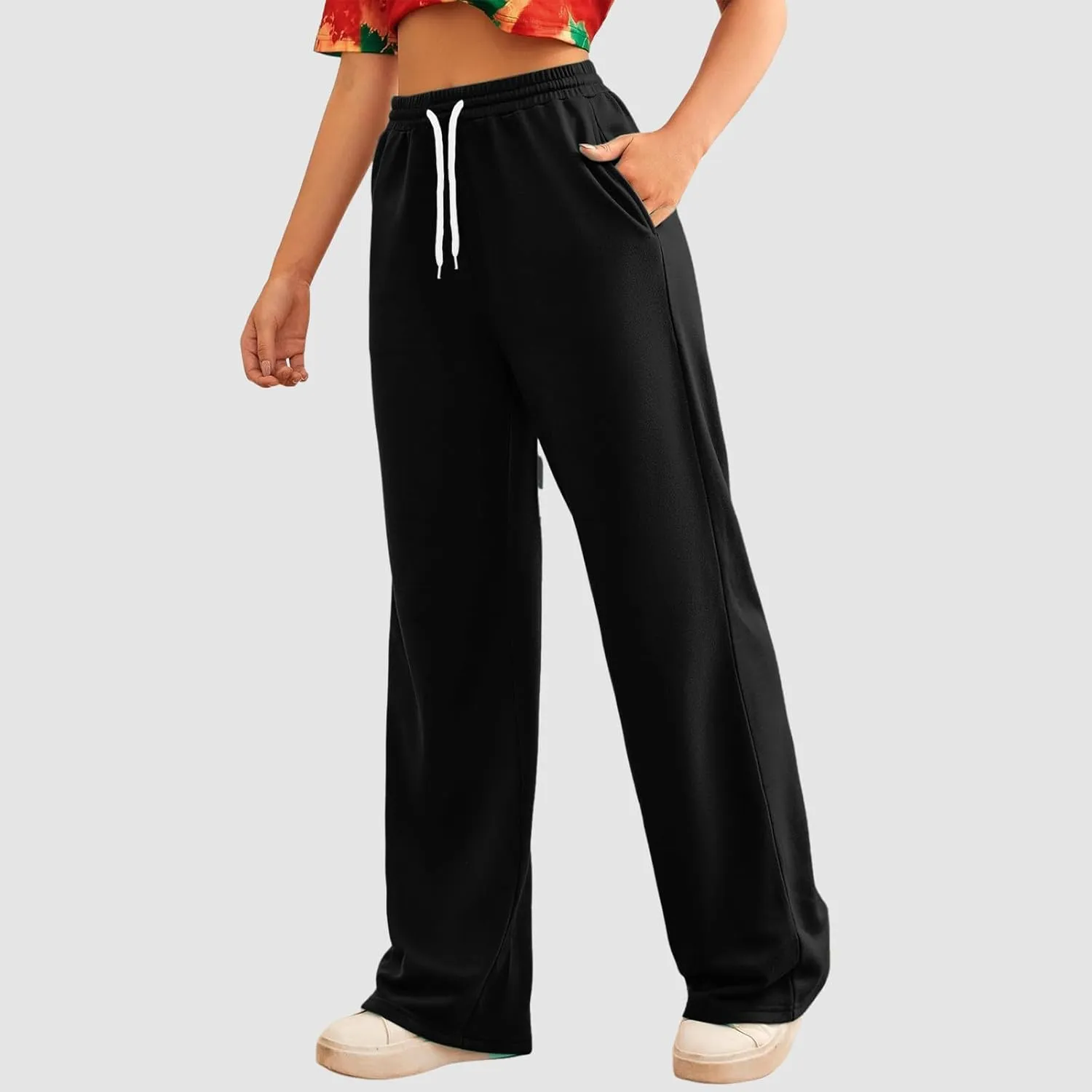 Wide Leg Sweat Pants for Womens High Waisted Baggy Sweatpants Casual Drawstring Workout Athletic Pants with Pockets