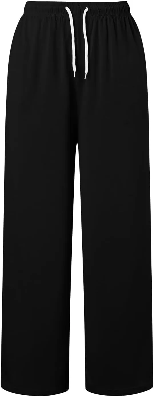 Wide Leg Sweat Pants for Womens High Waisted Baggy Sweatpants Casual Drawstring Workout Athletic Pants with Pockets
