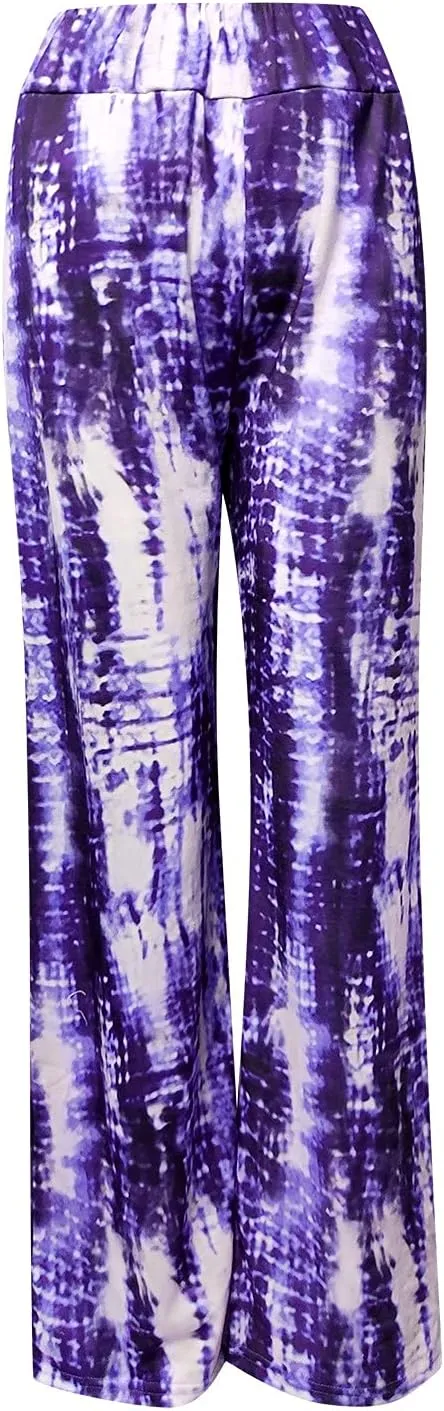Wide Leg Trousers Women Floral Print Sports High Waist Wide Leg Pants for Women Baggy Palazzo Tye-Dye Pants Trousers