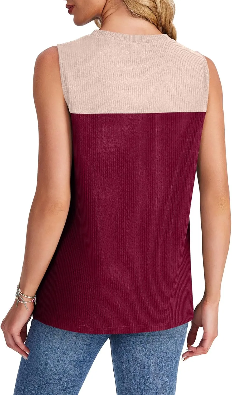 WIHOLL Tank Top for Women Casual Knitted Summer Sleeveless Tops Crewneck Spring Color Block Shirts Fashion 2025