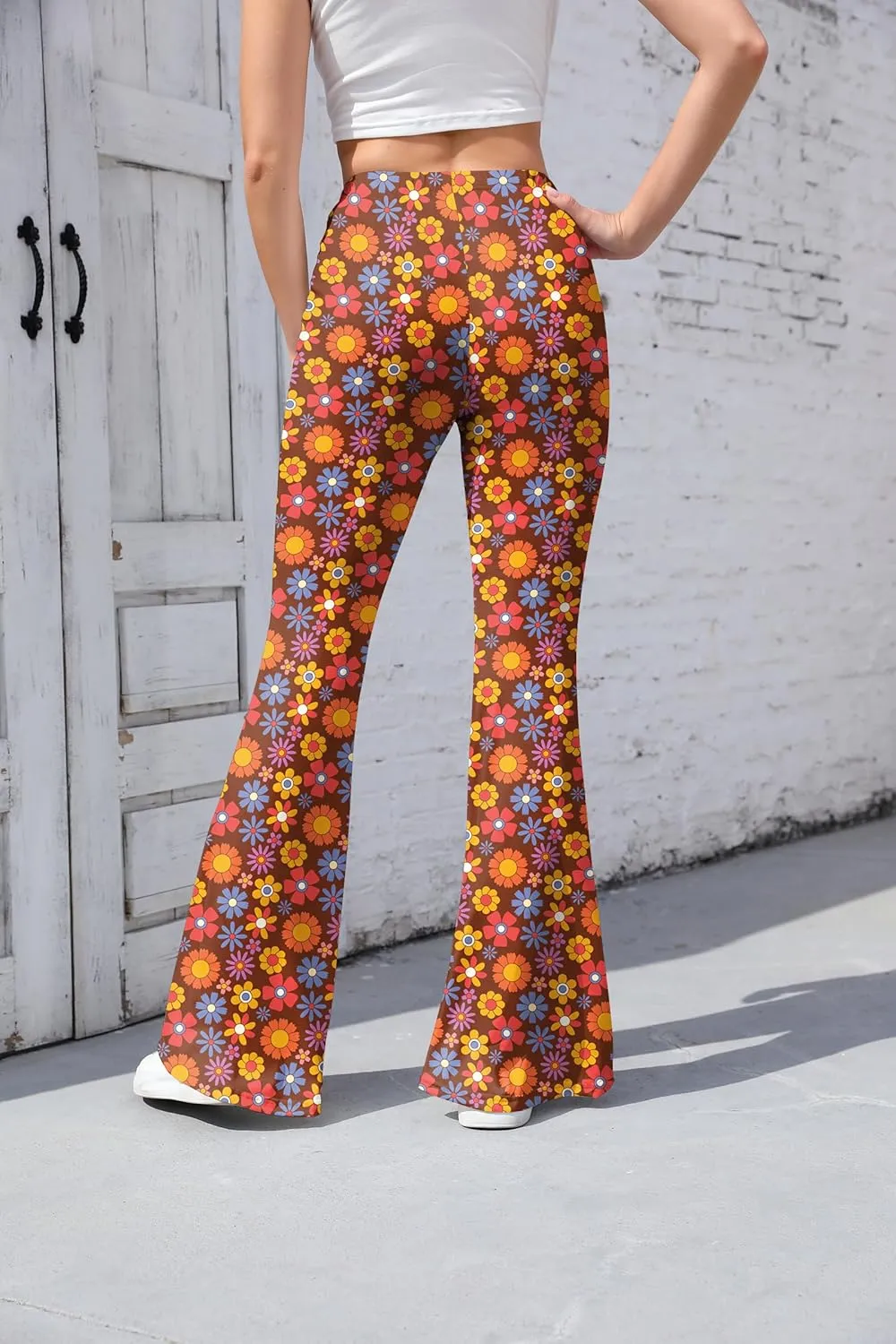 Women 4th of July Bell Bottom High Waisted Patriotic Flare Leggings Pants Print American Flag