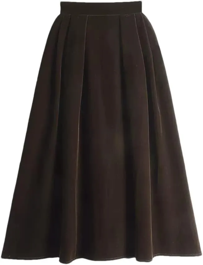 Women Autumn Winter Skirt A Line Retro Vintage Long Midi Velour Skirt