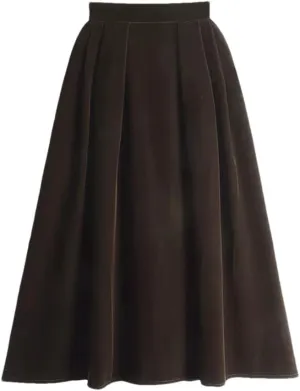 Women Autumn Winter Skirt A Line Retro Vintage Long Midi Velour Skirt