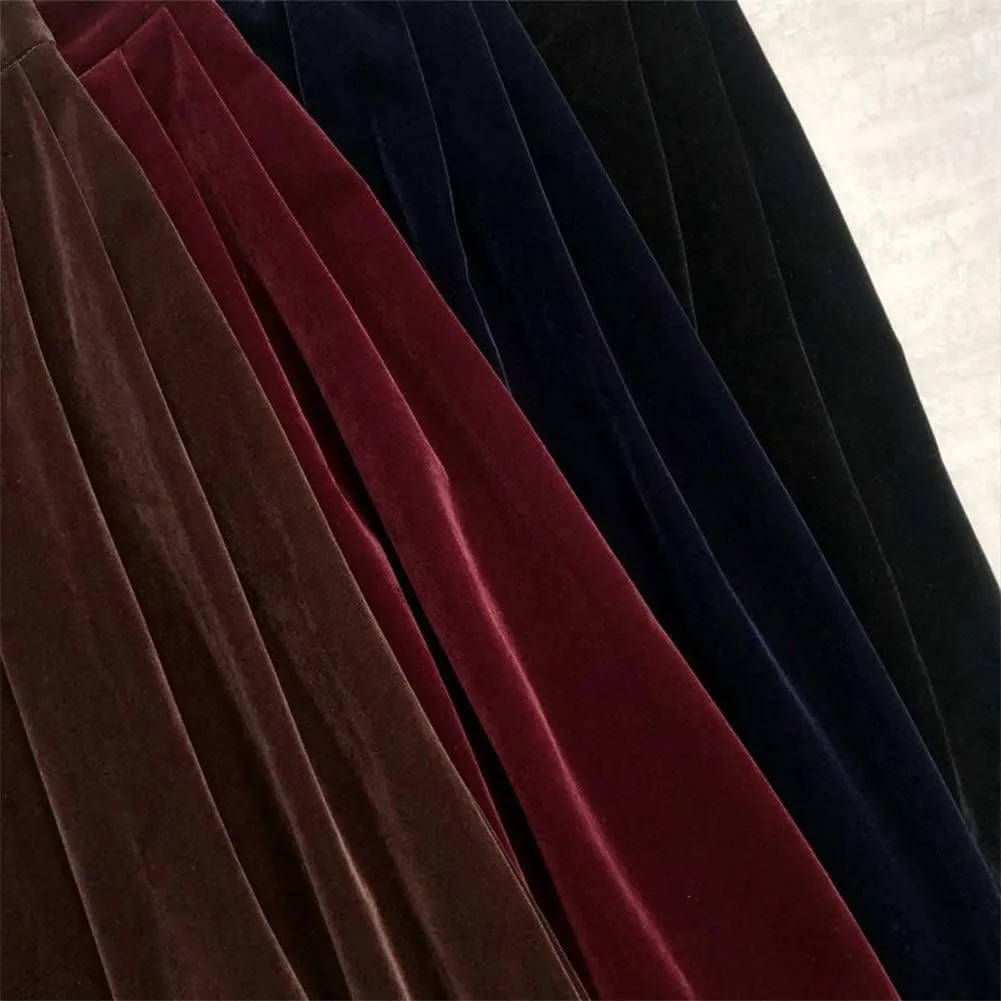 Women Autumn Winter Skirt A Line Retro Vintage Long Midi Velour Skirt