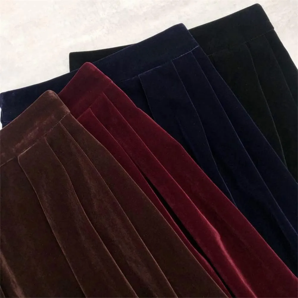 Women Autumn Winter Skirt A Line Retro Vintage Long Midi Velour Skirt