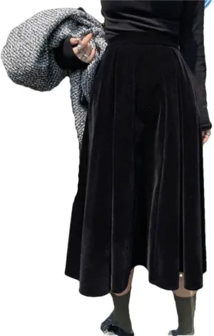 Women Autumn Winter Skirt A Line Retro Vintage Long Midi Velour Skirt