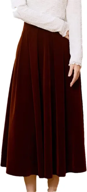 Women Autumn Winter Skirt A Line Retro Vintage Long Midi Velour Skirt