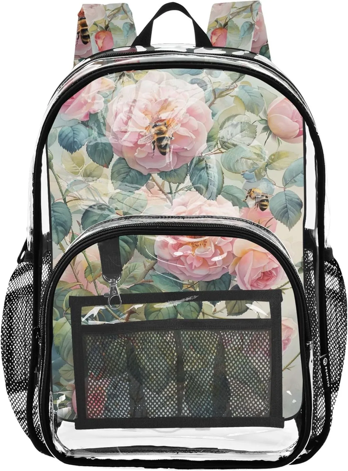 Women Clear Backpack Cute Kids Girls Backpack Boys Approved Transparent Bag Roses Flowers Painting