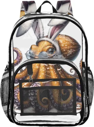Women Clear Backpack Cute Octopus Funny Animal Kids Backpack Boys Girls Large Plastic Approved Bag