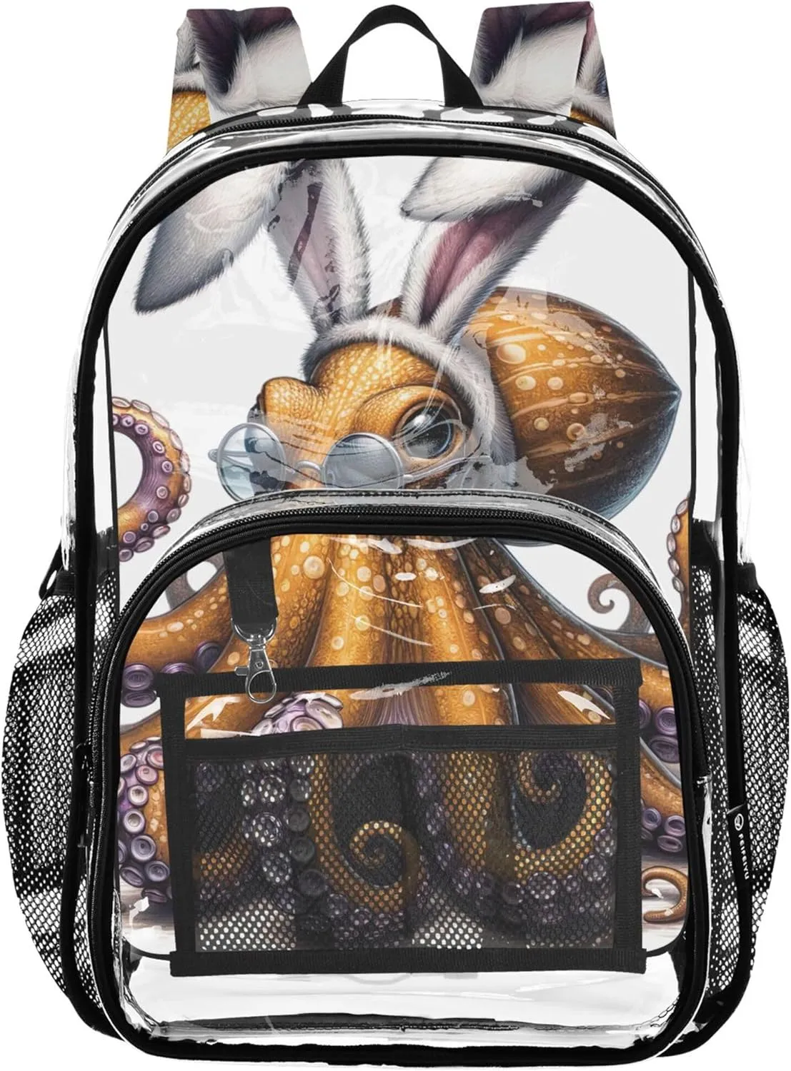Women Clear Backpack Cute Octopus Funny Animal Kids Backpack Boys Girls Large Plastic Approved Bag