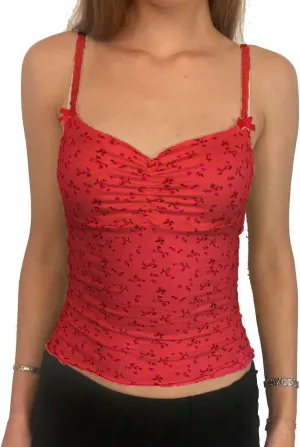 Women Cute Floral Tank Tops Y2k Sleeveless Backless Spaghetti Strap Top Summer V Neck Mini Vest Retro 00s Camisole