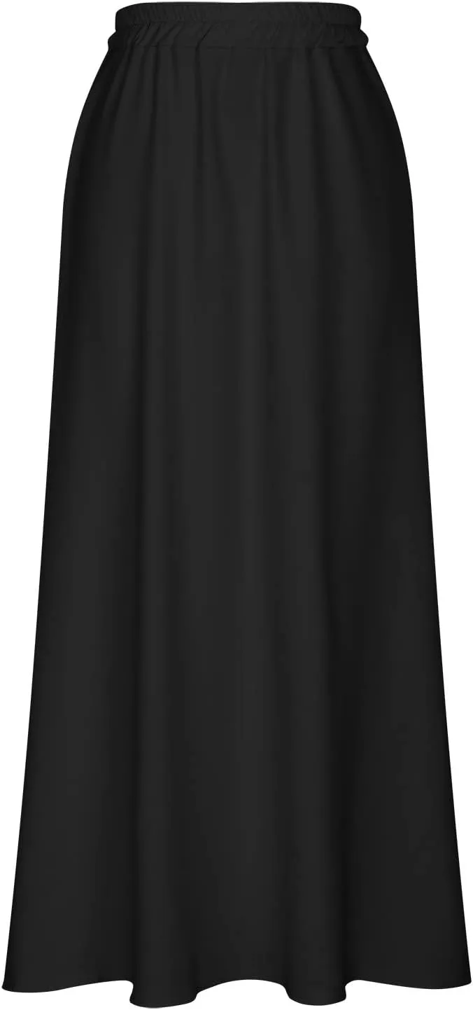 Women Midi Skirt Vintage High Waist Pleated Skirt With Pockets Swing A-Line Maxi Dress Vintage Flowy Flared Long Skirts