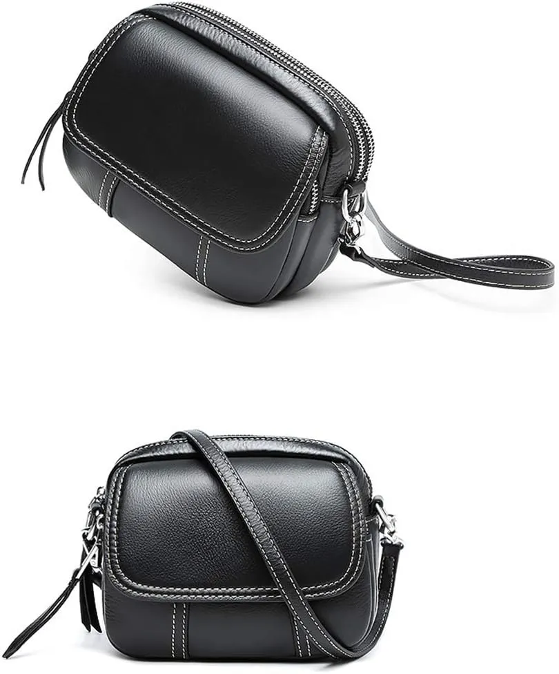 Women Retro Leather Satchel Bag Double Zipper Top Handle Mini Handbags Strap Shoulder Purse