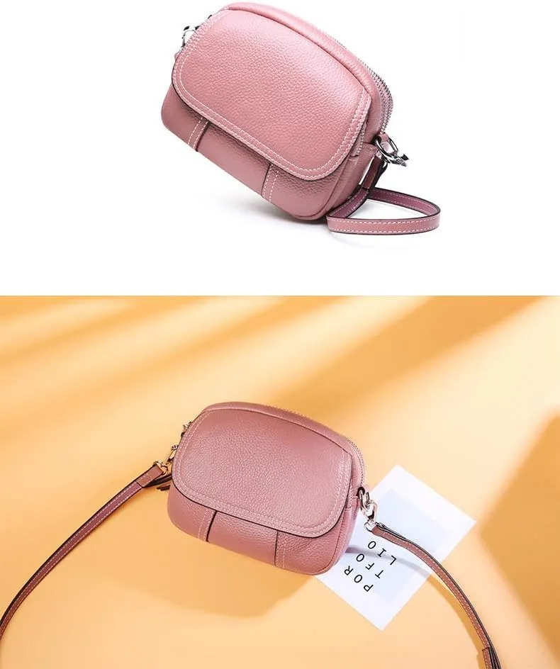 Women Retro Leather Satchel Bag Double Zipper Top Handle Mini Handbags Strap Shoulder Purse