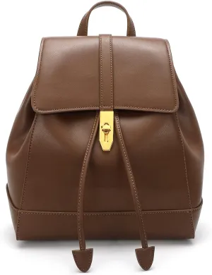 Women Vintage Double Strap Backpack Drawstring Bucket Bag Top Handle Casual Purse for Daily (White), Brown