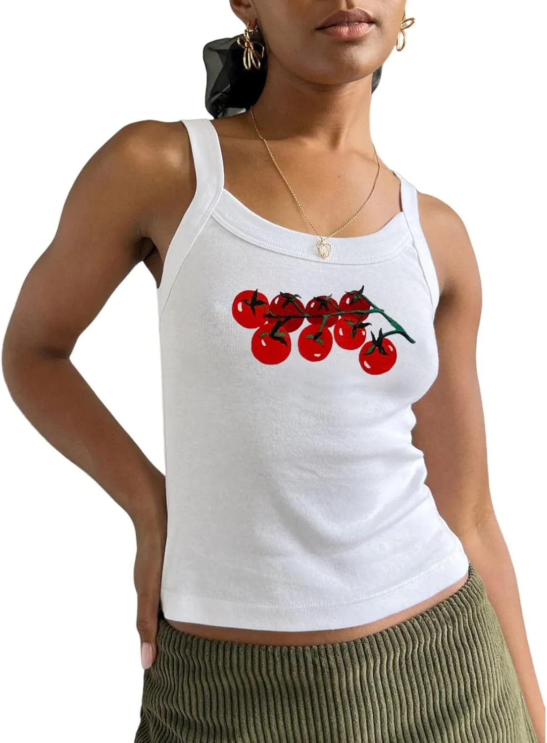 Women Vintage Graphic Tank Tops Causal Sleeveless Y2K 90s Retro Cami Shirt Summer Scoop Neck Fruit Print Camisole