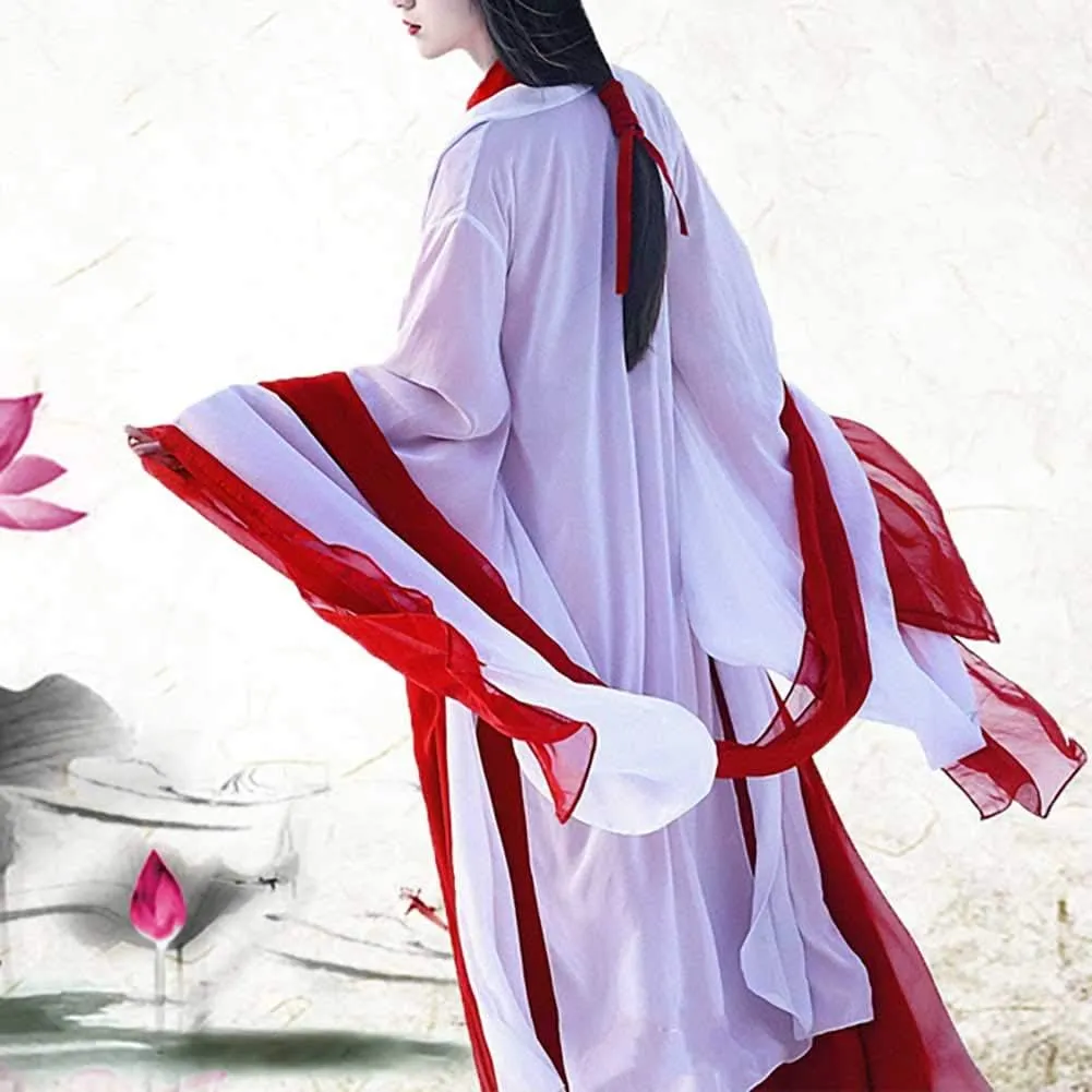 Women's Ancient Traditional Chinese Costume Half Sleeve Embroidery Hanfu Top High Waist Swing Skirt Outfit
