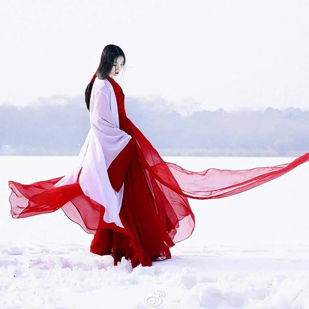 Women's Ancient Traditional Chinese Costume Half Sleeve Embroidery Hanfu Top High Waist Swing Skirt Outfit