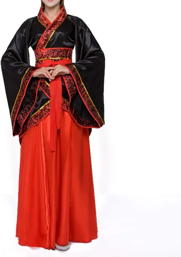 Women's Ancient Traditional Chinese Costume Half Sleeve Embroidery Hanfu Top High Waist Swing Skirt Outfit