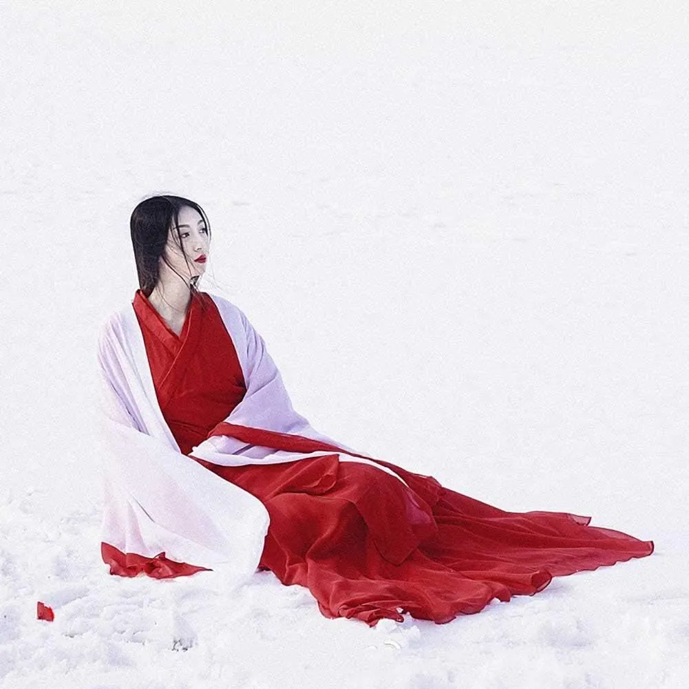 Women's Ancient Traditional Chinese Costume Half Sleeve Embroidery Hanfu Top High Waist Swing Skirt Outfit