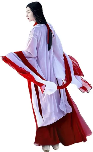 Women's Ancient Traditional Chinese Costume Half Sleeve Embroidery Hanfu Top High Waist Swing Skirt Outfit
