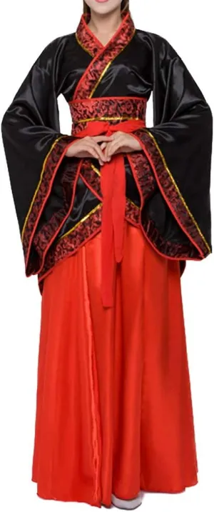 Women's Ancient Traditional Chinese Costume Half Sleeve Embroidery Hanfu Top High Waist Swing Skirt Outfit