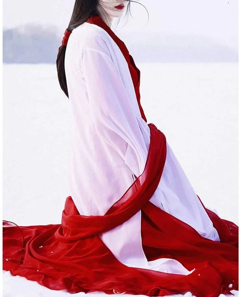 Women's Ancient Traditional Chinese Costume Half Sleeve Embroidery Hanfu Top High Waist Swing Skirt Outfit