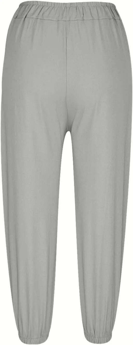 Women's Casual Lantern Tapered Harem Pants High Waist Baggy Cotton Linen Pants Summer Ankle Trousers with Pockets