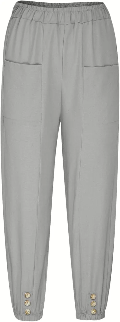 Women's Casual Lantern Tapered Harem Pants High Waist Baggy Cotton Linen Pants Summer Ankle Trousers with Pockets