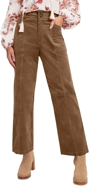 Womens Corduroy Pants Trendy Straight Leg High Waisted Work Pants Trousers Ladies Elastic Waist Pants with Pockets