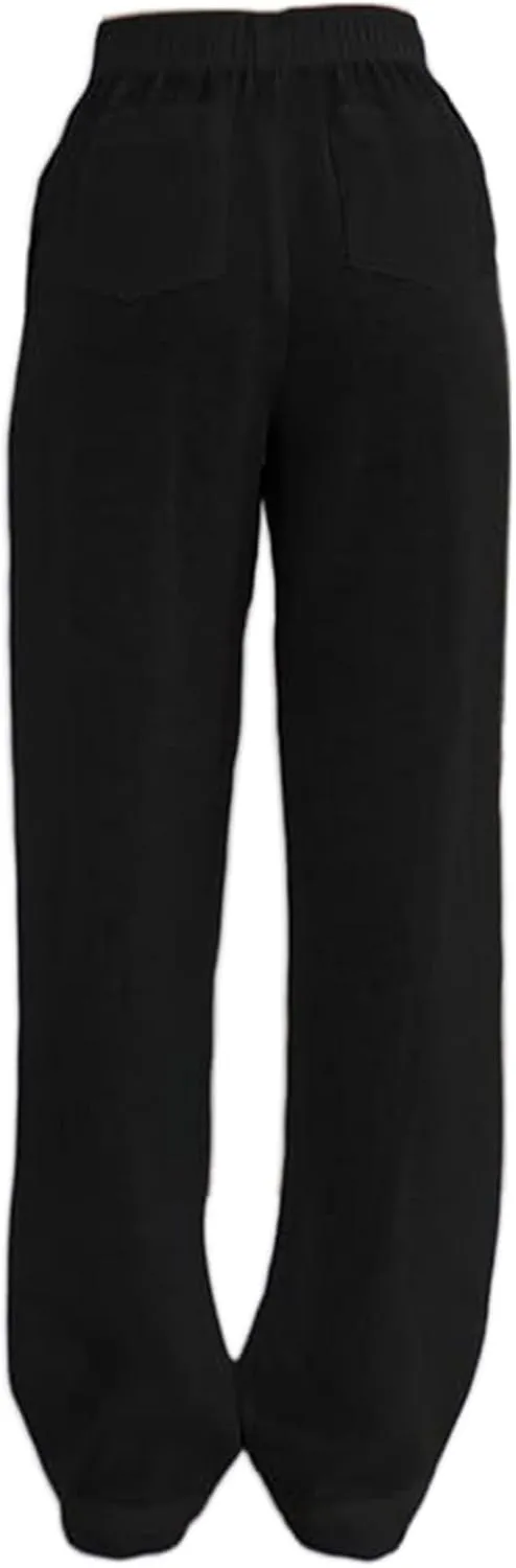 Womens Cotton Linen Pants Wide Leg High Waist Button Trousers Summer Casual Loose Straight Leg Pants for Women