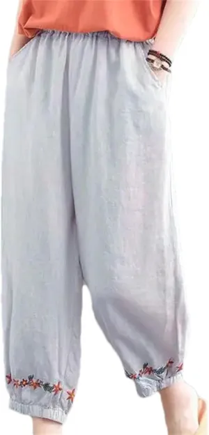 Women's Cotton Linen Retro Solid Color Ankle-Length Pants  Casual Loose Fit Summer Beach Travel Vacation Trousers