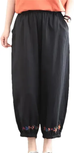 Women's Cotton Linen Retro Solid Color Ankle-Length Pants  Casual Loose Fit Summer Beach Travel Vacation Trousers