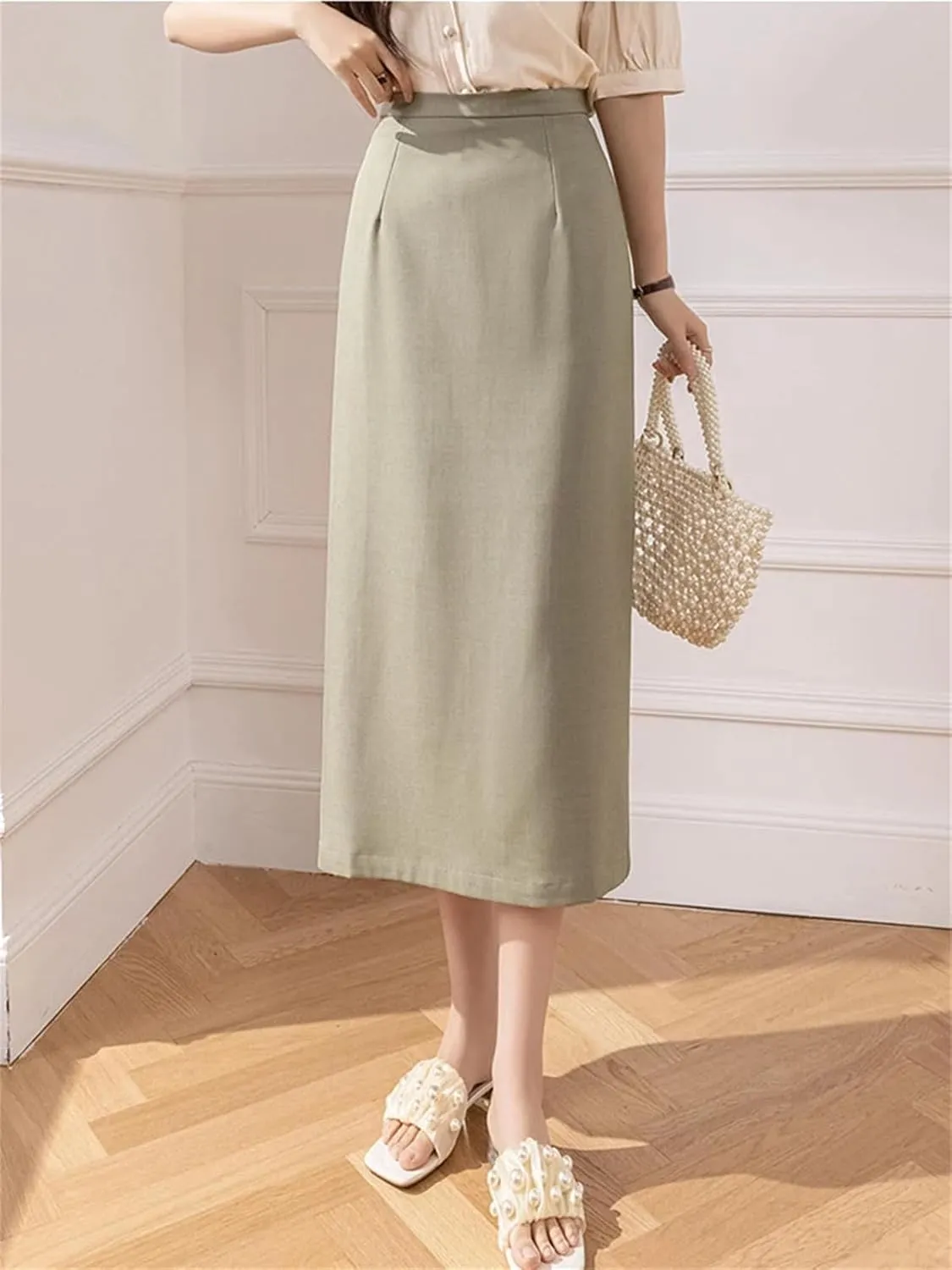 Women's High Waist Maxi Skirt Solid Color Office Skinny Pencil Wrap Slit Skirt