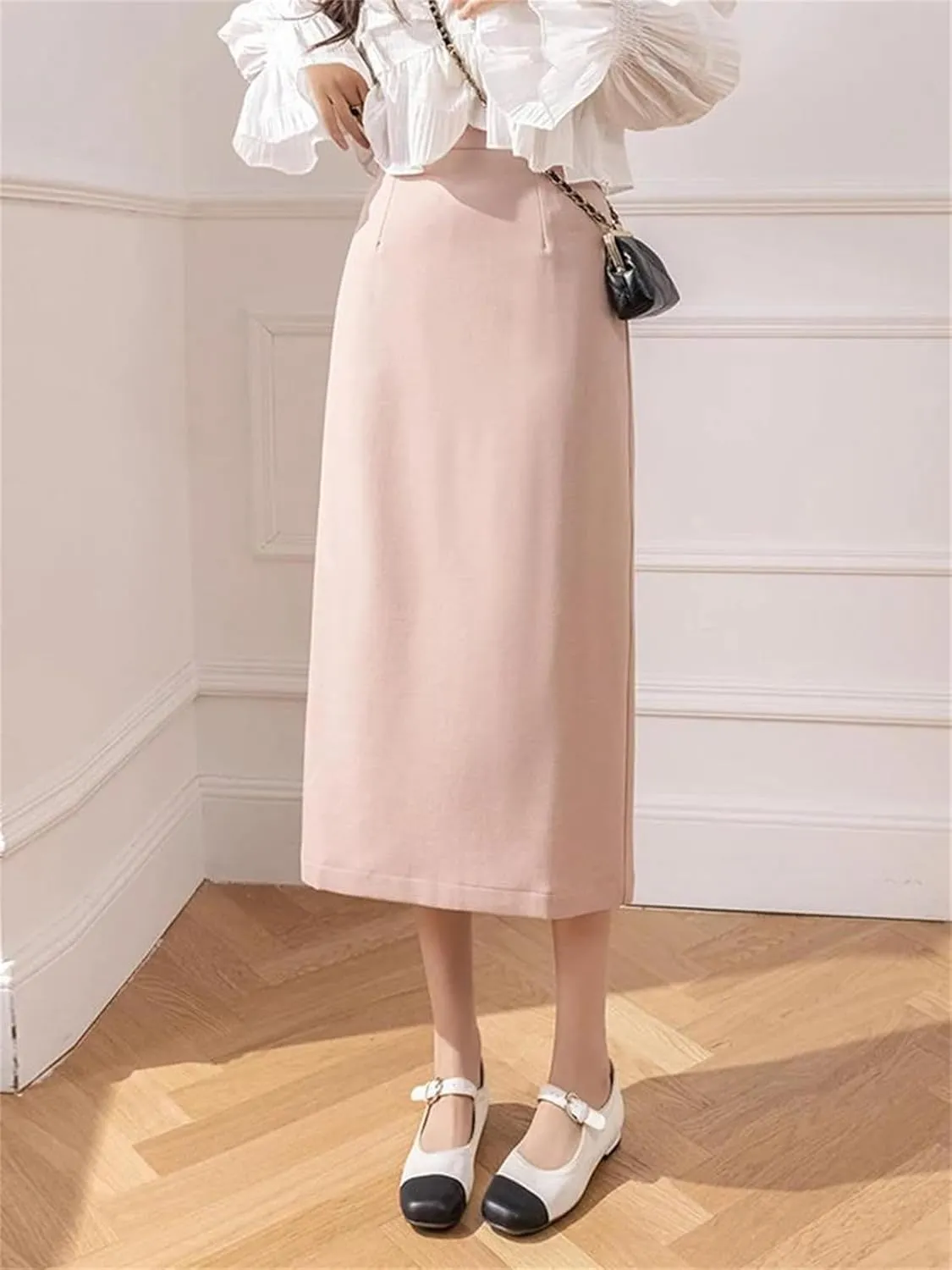 Women's High Waist Maxi Skirt Solid Color Office Skinny Pencil Wrap Slit Skirt