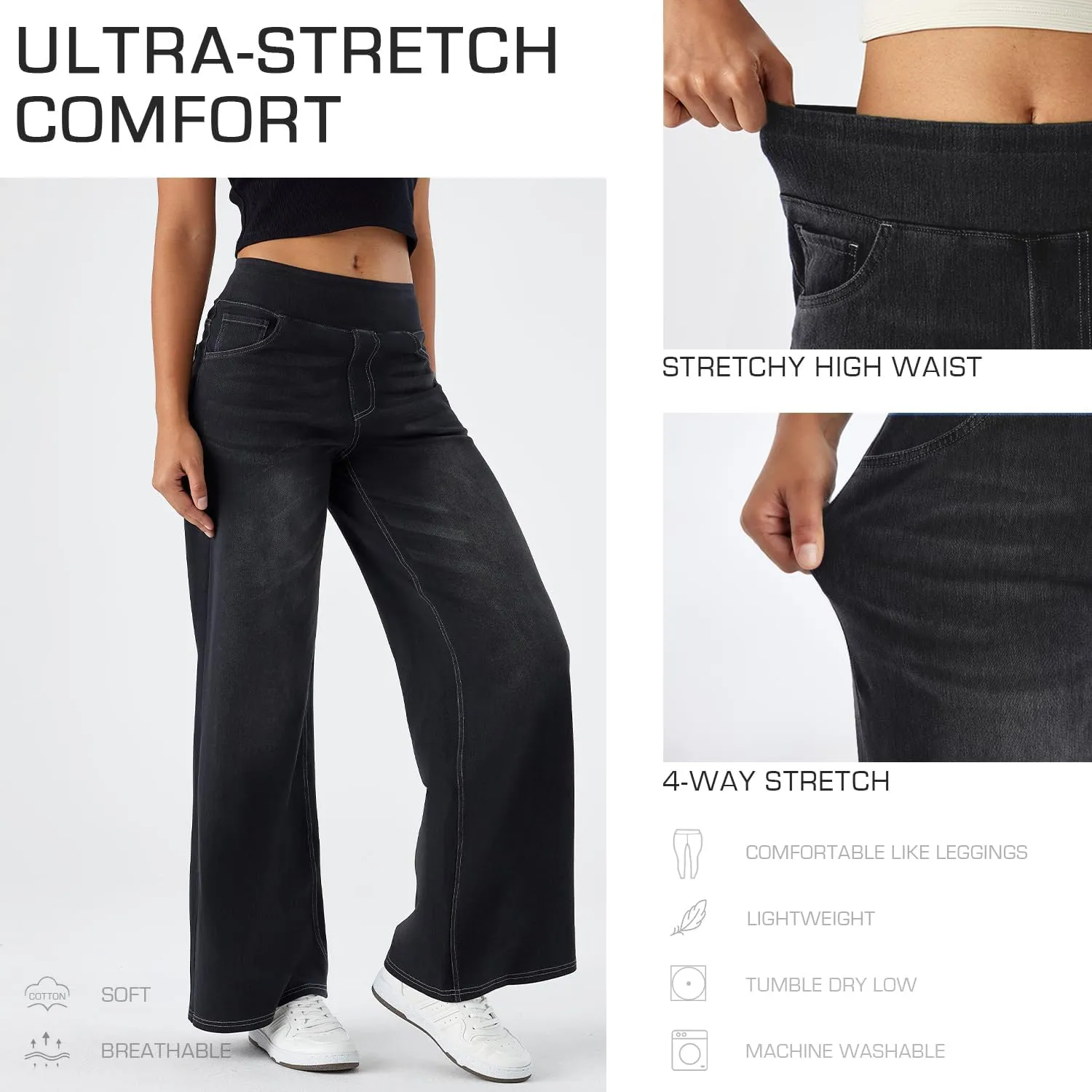 Women's High Waisted Wide Leg Jeggings  Stretch Denim Pull On Flare Jeans with Pockets Casual Comfy Pants