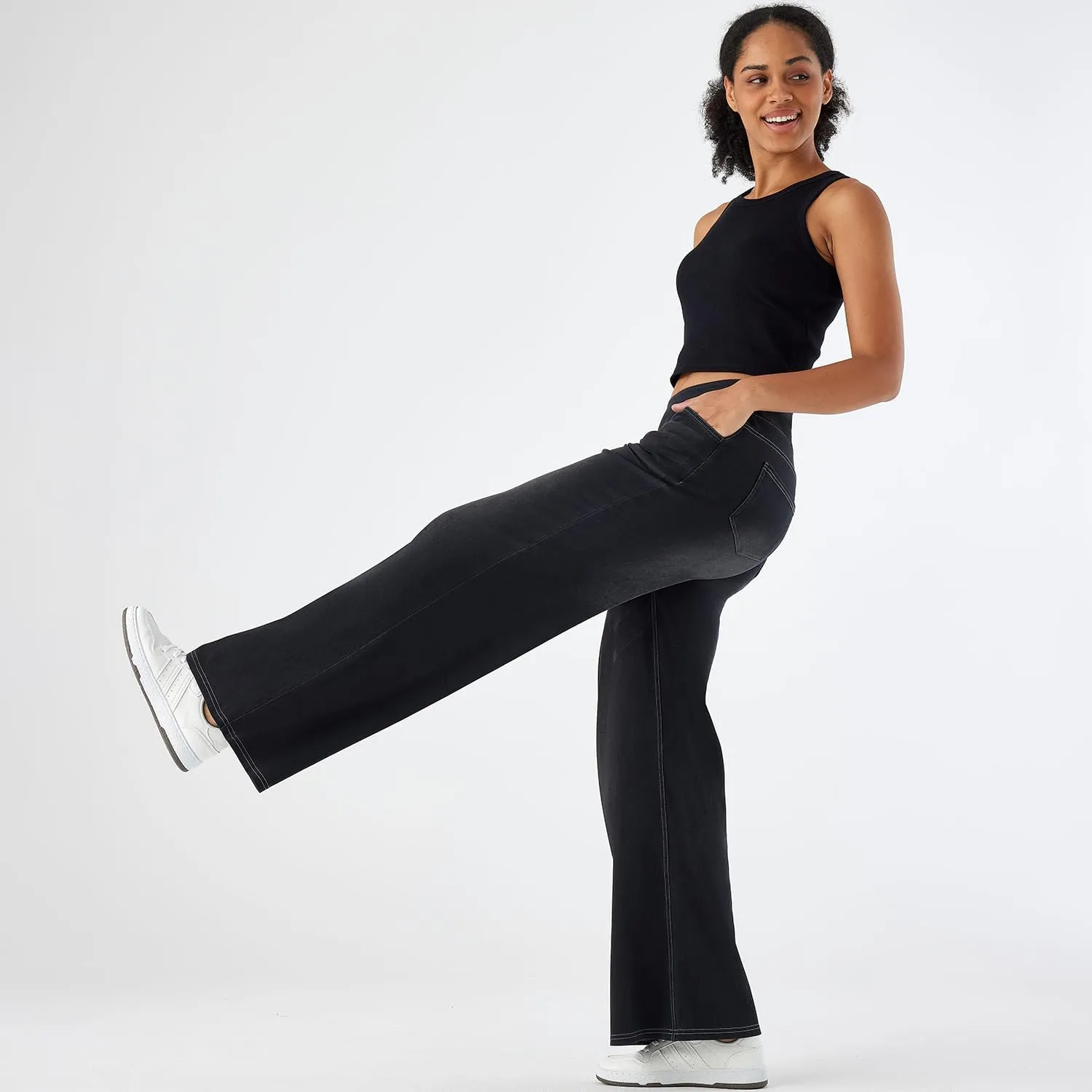Women's High Waisted Wide Leg Jeggings  Stretch Denim Pull On Flare Jeans with Pockets Casual Comfy Pants