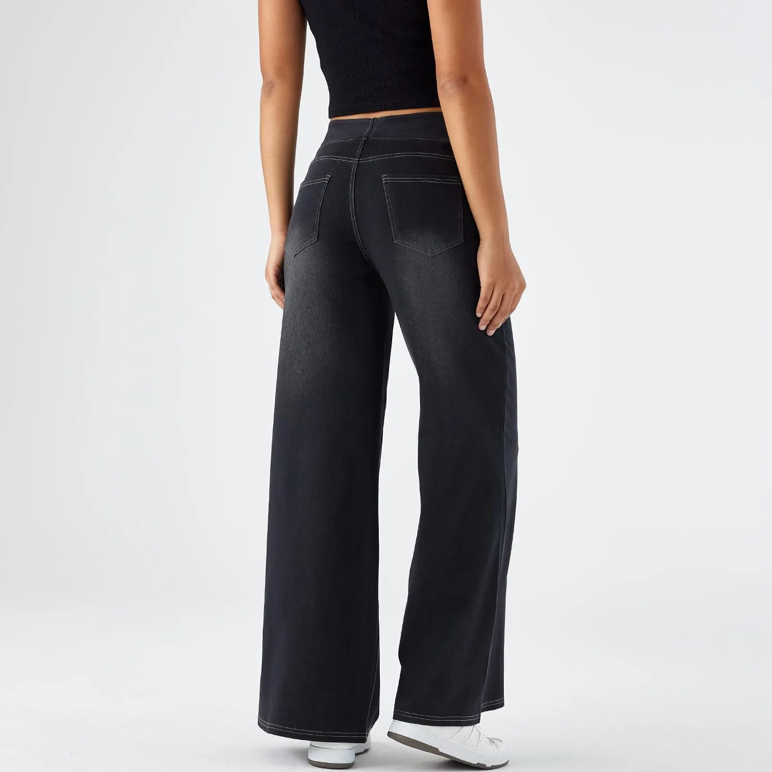 Women's High Waisted Wide Leg Jeggings  Stretch Denim Pull On Flare Jeans with Pockets Casual Comfy Pants