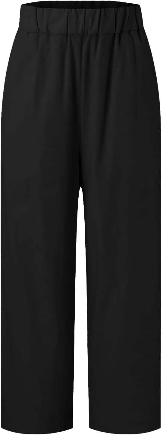 Women's Linen Summer Tie Knot Palazzo Lounge Pants High Waist Ankle Length Slim Fit Pant Trousers Office
