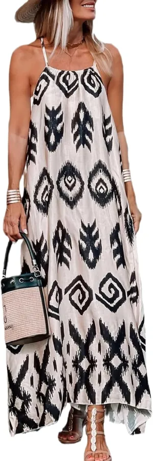Womens Maxi Summer A-Shape Sleeveless Long Dress Adjustable Straps Summer Dresses 2024