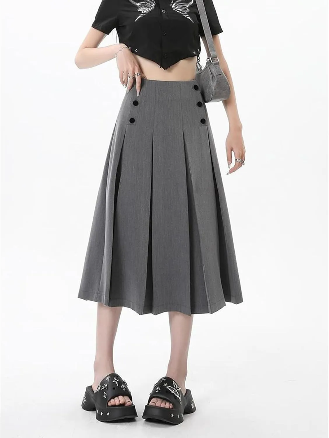 Women's Pleated high Waisted A-line Skirt, midi Casual Skirt, Long Skirt