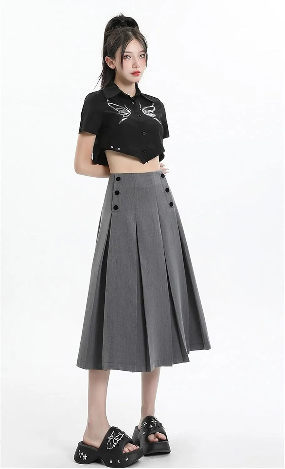 Women's Pleated high Waisted A-line Skirt, midi Casual Skirt, Long Skirt