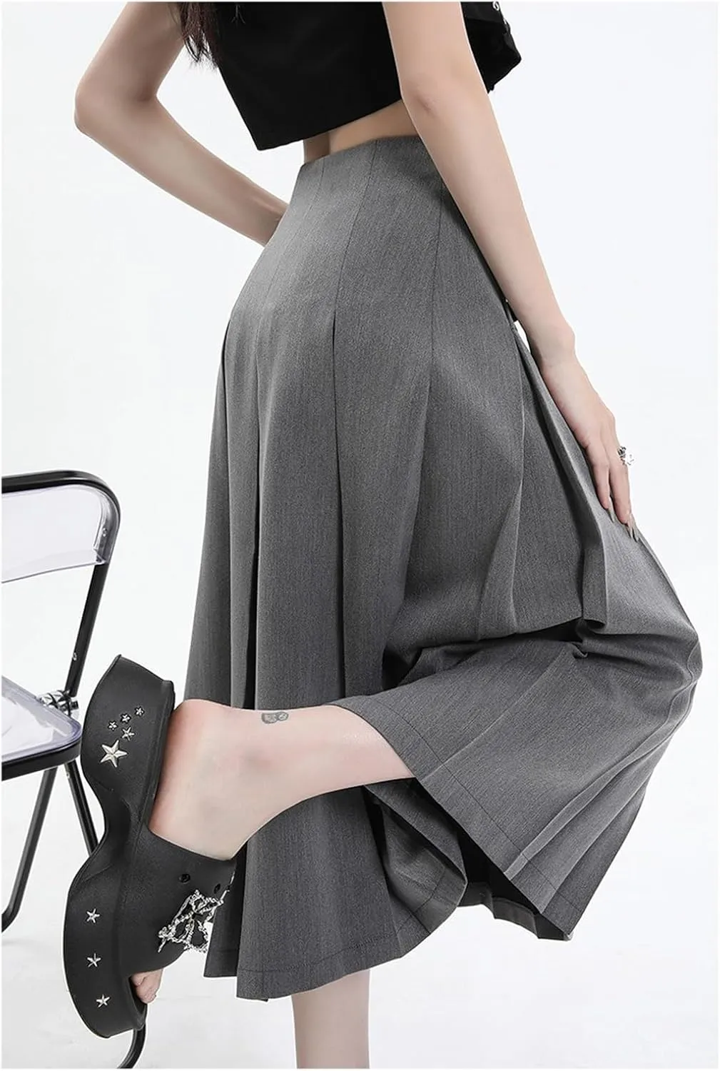 Women's Pleated high Waisted A-line Skirt, midi Casual Skirt, Long Skirt