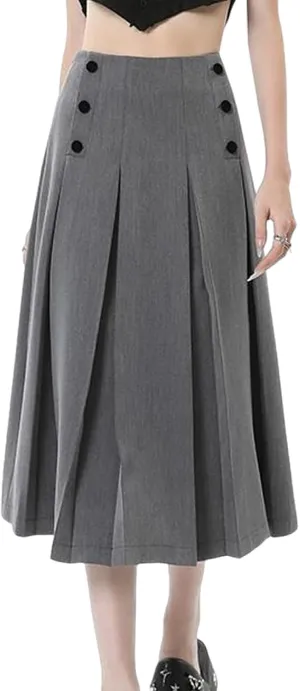 Women's Pleated high Waisted A-line Skirt, midi Casual Skirt, Long Skirt