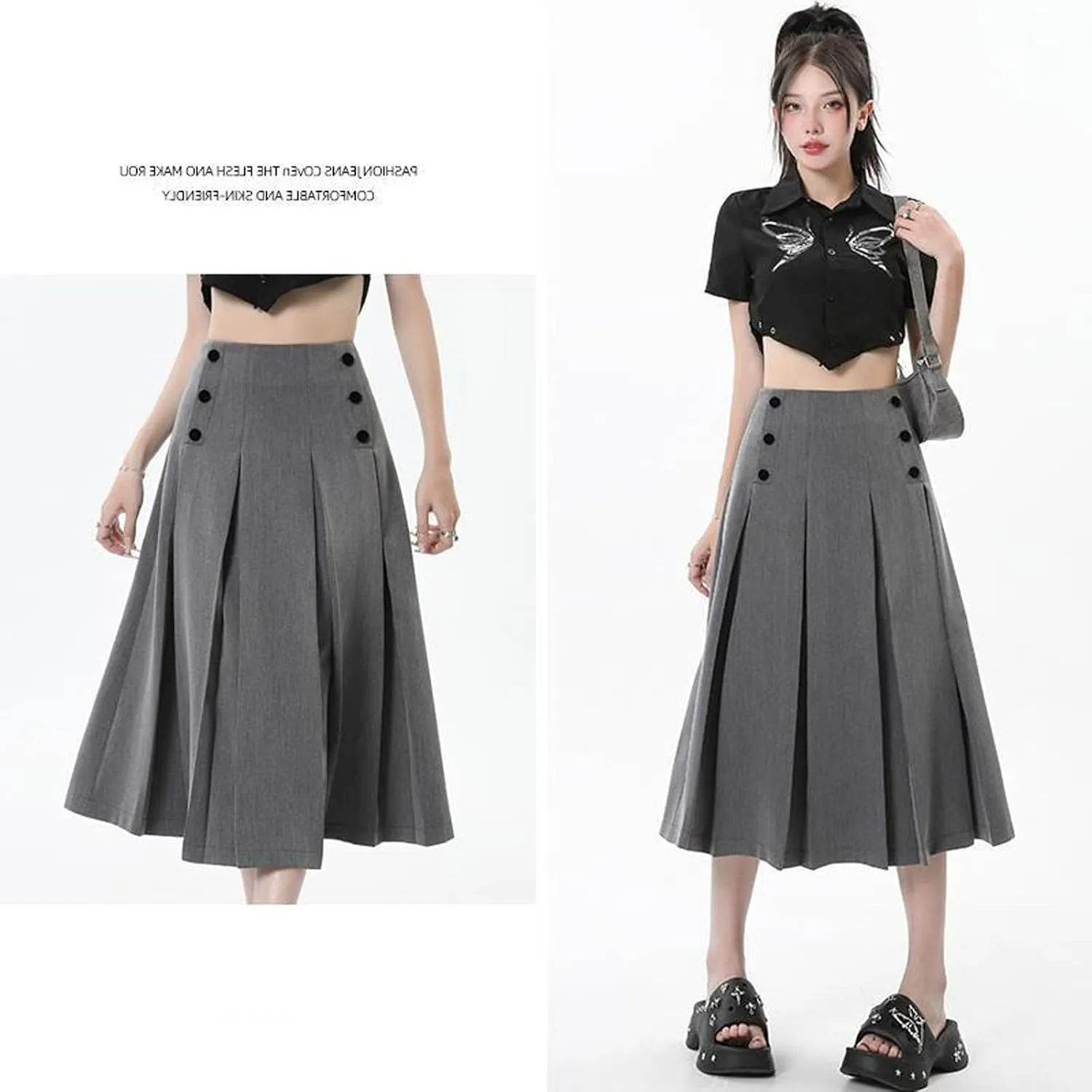Women's Pleated high Waisted A-line Skirt, midi Casual Skirt, Long Skirt