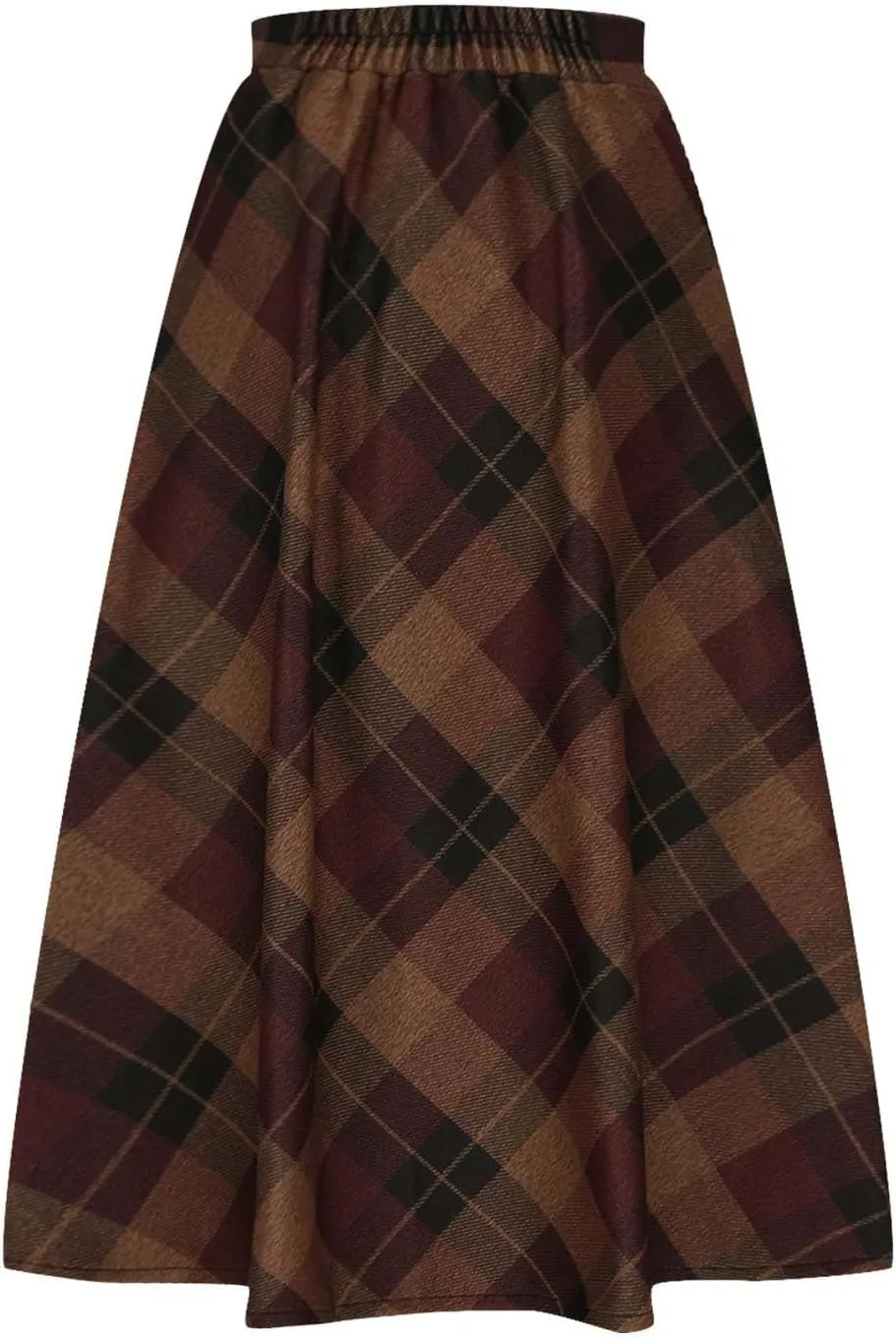 Women's Pleated Plaid Skirts Vintage High Waist A-Line Long Skirt Fleece Winter Fall Casual Business Tartan Midi Skirt
